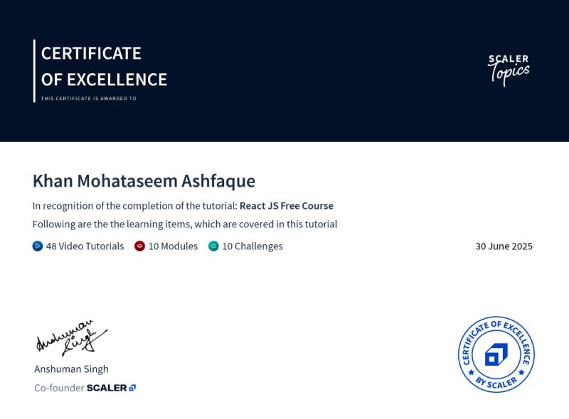 React.js Course Certificate